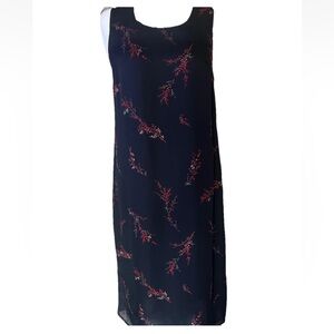 VTG Black Red Floral Sleeveless Dress PL Slits